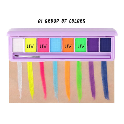 8 Color/box Water Activated Eyeliner Eyeshadow Palette UV Light Neon Reactive Eyeliner Pen Glow In Dark Eye Makeup Pigment Blue