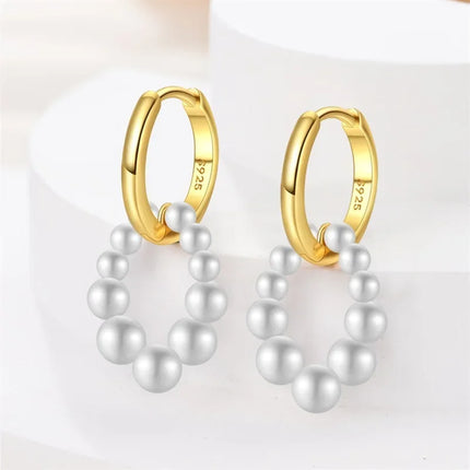 925 Sterling Silver Gold Pearl Hoop Earrings Pave Large Circular Shape Earring Gift for Women Jewelry Anniversary Wedding