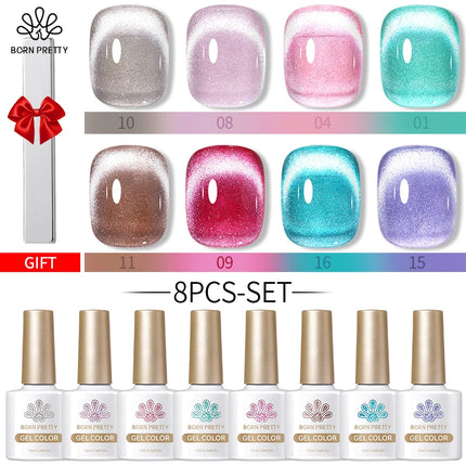 BORN PRETTY Cat Magnetic Moonlight Gel Nail Polish Set 10ml Sparking White Silver Water-light Soak Off UV Gel Nail Art Manicure