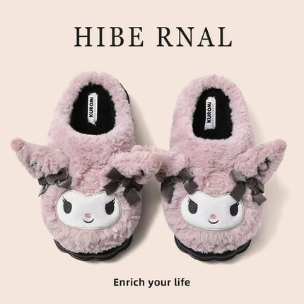 Hot Kuromi Cotton Slippers For Women'S Autumn And Winter Shoes Home Anti Slip Cute Cartoon Cotton Shoes Thickened Slippers Xmas