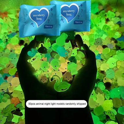 50pcs Mystery Bag of Glow in The Dark Resin Animal Toys, Surprise Mini Figure Set Includes Dogs & Bunnies, Individually Wrapped