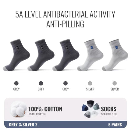 MiiOW 100% Pure Cotton Socks Men Business Dress Sock Anti Odor Crew Socks Antibacterial Breathable Sports Long Sock Black White