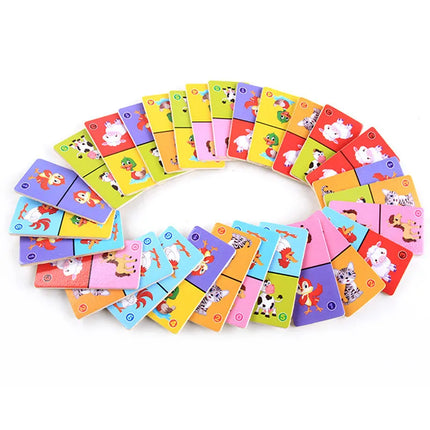 Kids Cognitive Animal Solitaire Dominoes Puzzle Toy Montessori Wooden Animal Color Cognitive Cartoon Jigsaw Board Education Toys
