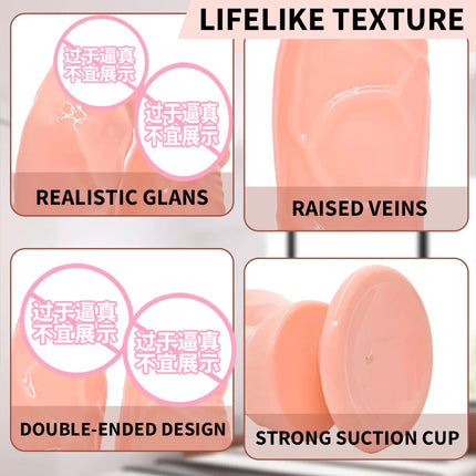 Realistic Double Ended Dildo Sex Toy for Women or Couples Dual Sided Headed Penetration Dong Device with Simulated Penile Sucker