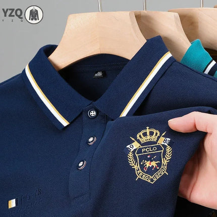 New Men's Business Casual Short Sleeved Shirt Embroidered Solid Color Polo Shirt Fashion Breathable Comfortable Versatile Top