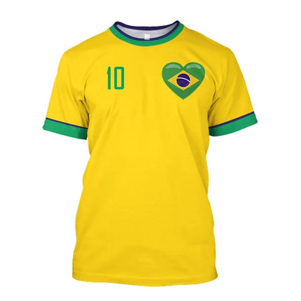Simple Brazil Football T-shirts Summer Fashion Short Sleeve 3D Brazilian Flag Printed T Shirts Casual Sports Tops Men's Clothes
