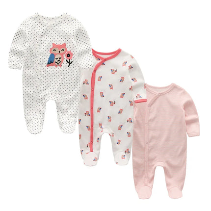 Kiddiezoom 3 Pcs/Lot Autumn Winter Long Sleeve Casual Sweet Baby Girl Romper 100%Cotton Soft Newborn Jumpsuits Clothes