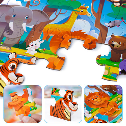 Kids Cartoon Animal Jigsaw Puzzles Montessori Educational Toys Parent-Child Theme Game Paper Educational Gift for Children