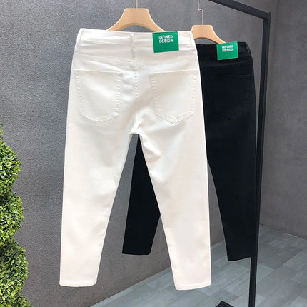 2023 Spring and Autumn New Classic Fashion Solid Color Elastic Casual Jeans Men's Comfortable High-Quality Small Foot Pants 36