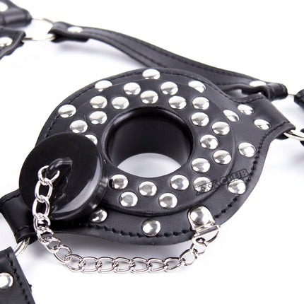 Thierry Plug Your Hole Open Mouth Gag Leather Head Harness, SM Bondage Slave Sex Toys for Couple Adult Games Erotic Sex Products