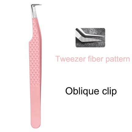 Fiber Tip Tweezers for Eyelash Extension Pink Stainless Steel High Precision Lash Tweezers for Volume Fans Makeup Tools