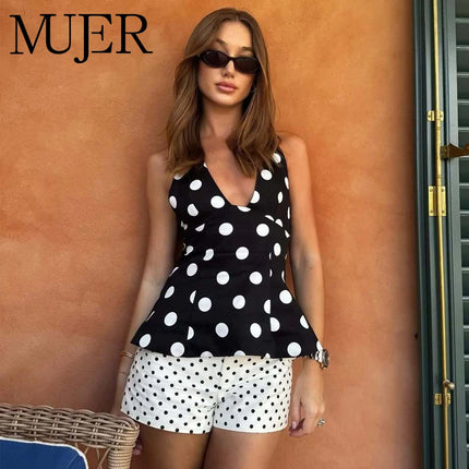 WOMAN Polka Dot Halter Tops for Women Sexy Backless Tank Top Women Summer Sleeveless Tops Woman off Shoulder Camisole Women Tops