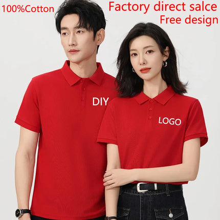 Summer 100% cotton overalls polo shirt custom company logo embroidered lapel short-sleeve T-shirt printing