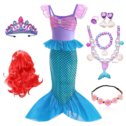 Fancy The Little Mermaid Costume Princess Ariel Mermaid Costume for Girls Ariel Carnival Halloween Costumes Party Dress Clothes