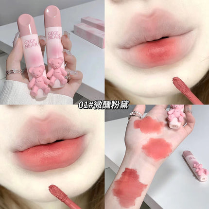 Cute Little Bear Lip Glaze Mist Face Matte Velvet Lipstick Holding Makeup Whitening Lip Cream Coloring Lip Color