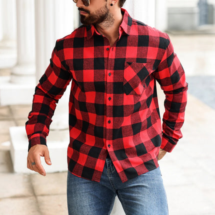 New Men's Checkered Shirt That Is Trendy, Versatile, Casual, Fashionable, and Fits Snugly for Office, Outdoor Sports, Fitness,