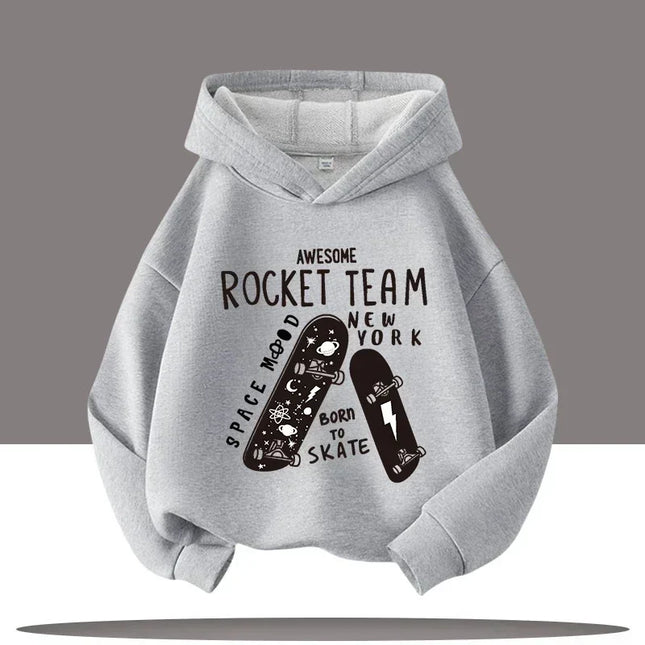 Autumn Winter Skateboard Cool Print 7-13Y Children's Hoodie Warm Girl Casual Top Kid Casual Clothes Boy Sportswear Sweatshirt