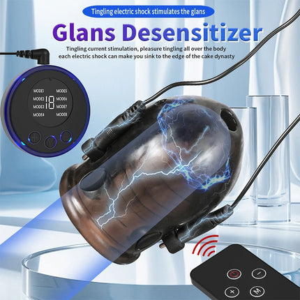Male Electro Shock Penis Glans Trainer Cock Ring E-stim Orgasm Medical Sleeve Time Delayed Ejaculation Masturbator Sex Toys BDSM