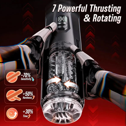 APP Controls 7 Thrust and Rotation 7 Tongue Licking and Vibration Mode Male Hands-Free Masturbator Airplane Cup for Adult Toys