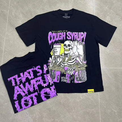 That's A Awful Lot of Cough Syrup Short Sleeve American Street Pop Hip-hop Cartoon Pattern Print Tops COUGH SYRUP T-shirt