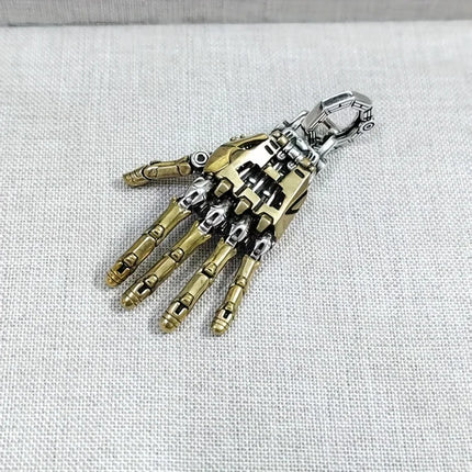 Mechanical Bionic Hand Pendant with Movable Fingers Steampunk Keychain Gothic Punk Robot Hand Jewelry Accessory Gift