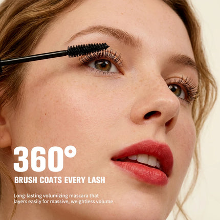 Lakerain Volumizing Mascara 36h Long-lasting Volumizing 360° Brush Eyelashes Waterproof Smudge-Proof Thick Makeup Mascara