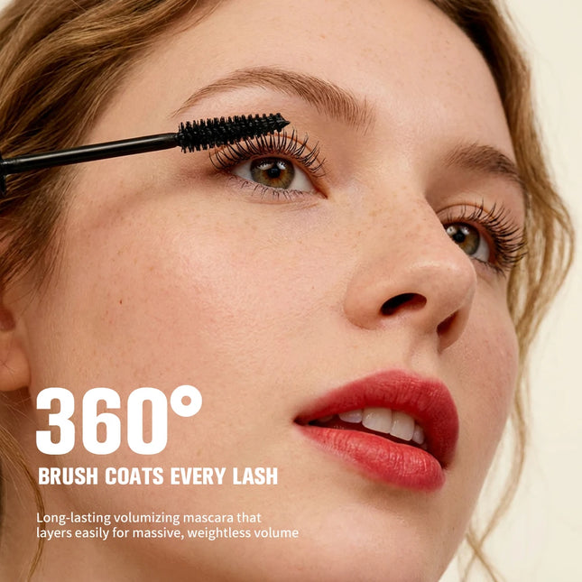 Lakerain Volumizing Mascara 36h Long-lasting Volumizing 360° Brush Eyelashes Waterproof Smudge-Proof Thick Makeup Mascara