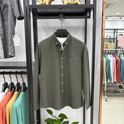 100% Cotton Corduroy Shirt - Green Long Sleeve M-4XL - Spring Autumn Slim Fit Candy Color Collection