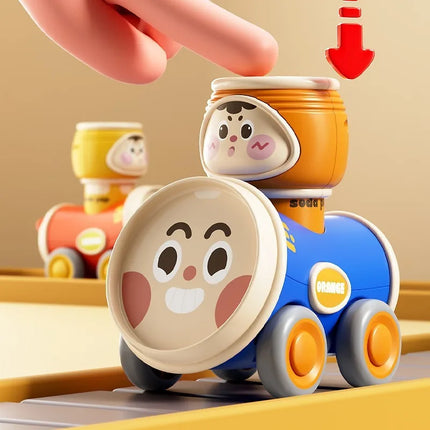 Baby Cartoon Jar Slid Car Press Inertia Small Car Toy Baby Can Play Rotate Toy with Whistle Safe Material Early Education Puzzle