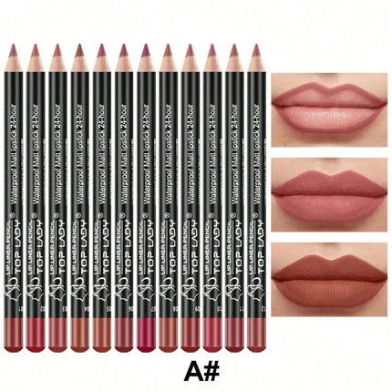 12pcs Lip Liner Pen 12 Colors Professional Lip Liner Pencil and Matte Lip Non-stick Cup Nude Lipstick Pencil SET lip liner set