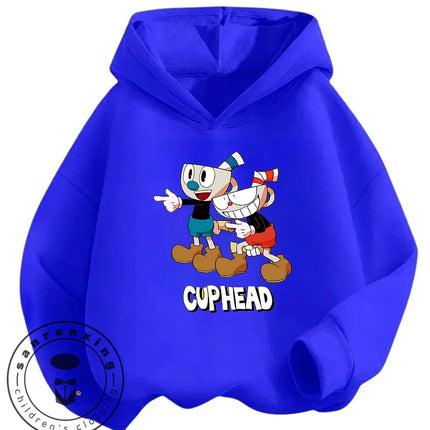 3-14Y Boys Girls Cuphead Hoodie Autumn Winter Cute Kawaii Cartoon Street Hot Fashion Outdoor Casual Trendy Cozy