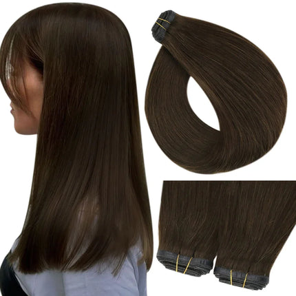 Moresoo Flat Silk Weft Extensions 100% Virgin Human Hair 10A Grade Double Drawn Sew In Weft Flat Track Weaves Natural Straight