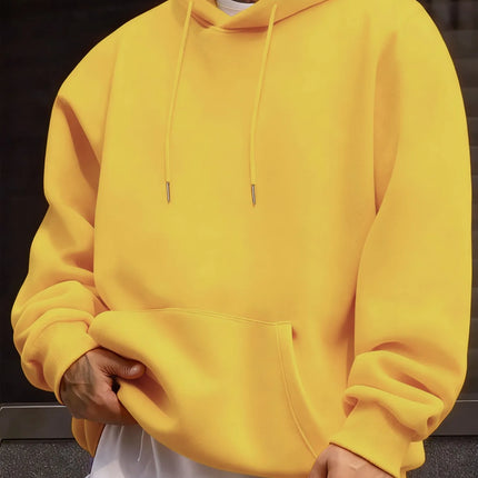 Autumn Casual Solid Sweatshirt Street Comfy Tracksuit Fleece Pocket Hoody Man Basic Warm Streetwear Soft Loose Clothes Unisex
