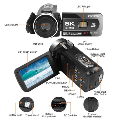 Night Vision Infrared 8K Camcorder 18X 64MP Digital Video Camera Vlog Recorder WIFI Livestream Webcam 3.0" Rotate Touch Screen