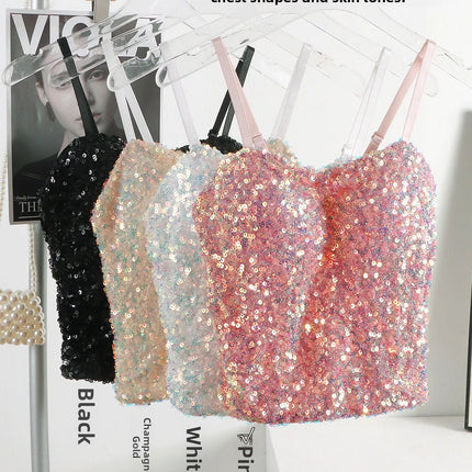 Small Sequin Ball One-Piece Fixed Vest Wrap Chest Base Layer Brtte for Girls Summer Outing ort High Elastic Polye...