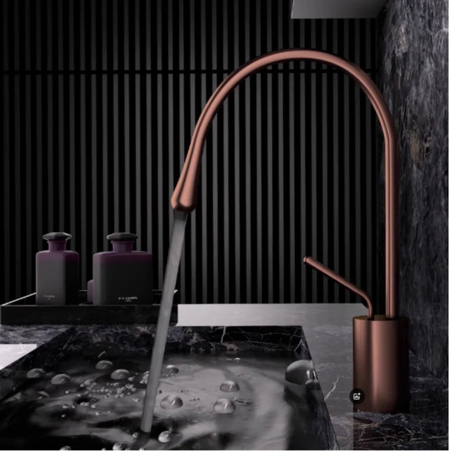 Brushed Rose Gold Bathroom Faucet Brushed Gold Basin Faucet  Hot  Cold Sink Faucet Brass Lavotory Faucet Swivel Sink Water Crane
