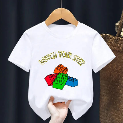Master Builder Blocks Building Print Cartoon Kids T shirt Girls Summer Tops Baby Boys Clothes Children Short Sleeve T-shirts
