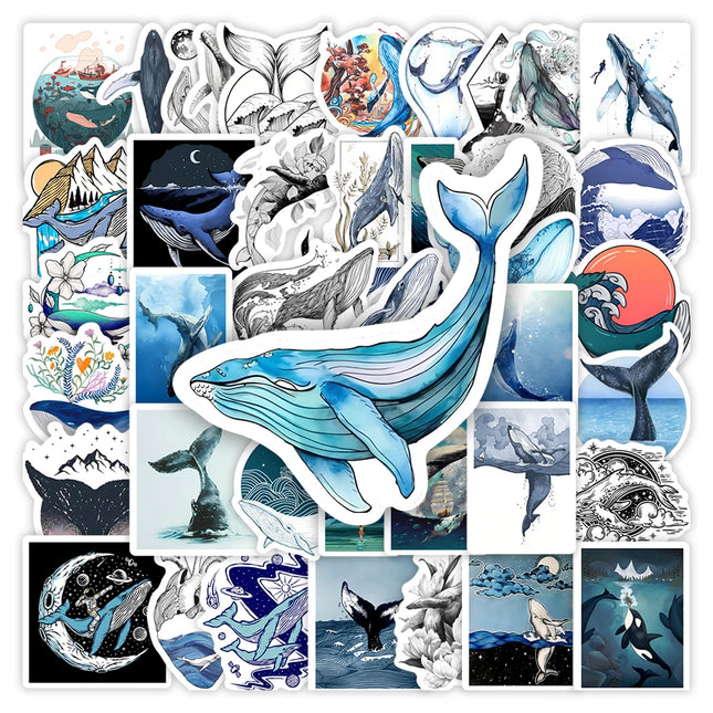 Aesthetic Whale Stickers Watercolor Ocean Art DIY Kids Toys Gift Decorative Decal for Scrapbook Laptop Phone Luggage Waterproof