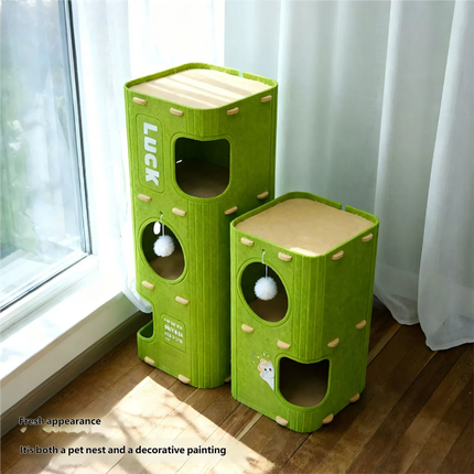 Multi-Layer Cat Tree Condo, All Seasons Cat House with Scratcher, Felt Cat Cave, Semi-Enclosed Cat Bed for Cats