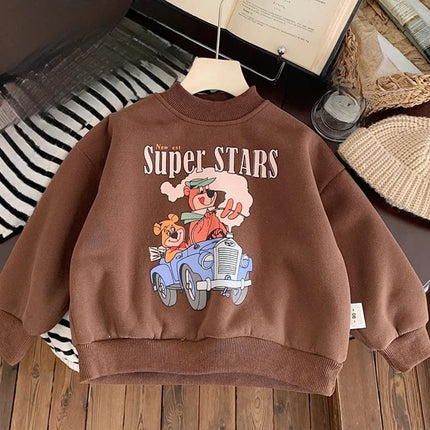 2025 Winter New Baby Long Sleeve Fleece Sweatshirt Infant Boy Girl Cartoon Warm Pullover Toddler Velvet Thick Casual Top Clothes