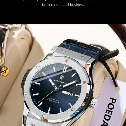 POEDAGAR Luxury Business Watch For Men Waterproof Luminous Date Week Man Wristwatch Silicone Strap Fashion Quartz Men's Watches