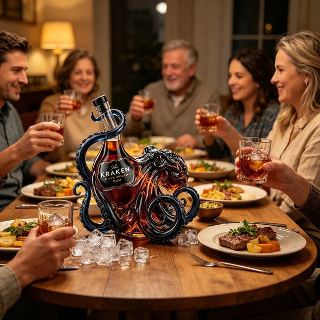 Unique Kraken Octopus Glass Liquor Bottle, Clear Rum Decanter, Decorative Barware & Home Display Piece for Spirits