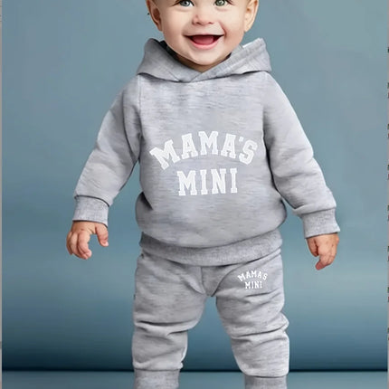 Newborn baby girl Autumn and Winter Edition Mom Little Baby Letter Printed Fleece hoodie and Pants Set