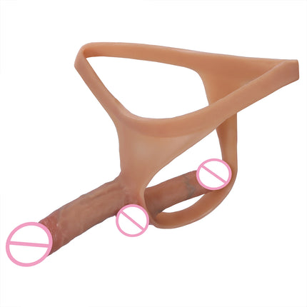 Dildo Pants-Double Head Realistic Penis Pants Strap On Dildo Dick Silicone Sex Toy Lesbian Female Masturbation Vaginal Anal Plug