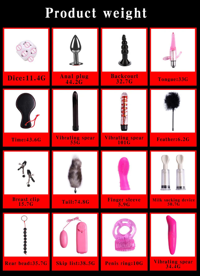 23PCS BDSM Bondage Set Handcuffs Ball Gag Whip Anal Plug Vibrator Egg Sex Toy for Women Men Couples Fetish Slave Role Play Kit