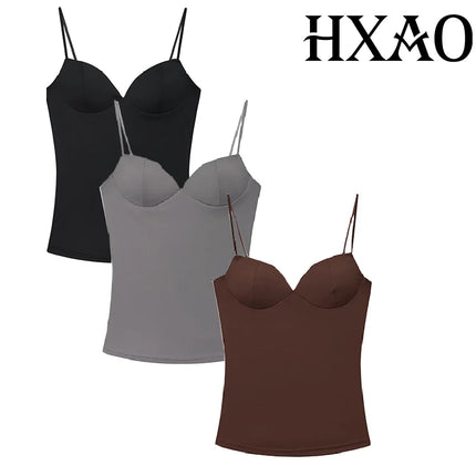HXAO Sleeveless Slip Top Women Corset Crop Tops Woman Party Bustier Gray Brown Black Top Female Backless Sexy Camisole Bra Top