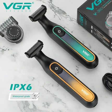VGR Razor Professional Shaver Portable Body Hair Trimmer IPX6 Waterproof Beard Trimmer Rechargeable Shaver Electric Men V-360