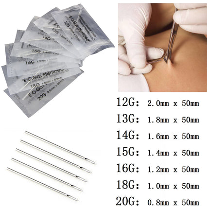 Sterile Disposable Tattoo 12g/14g/16g/18g Piercing Needles Navel Nipple Ear Nose Lip Stainless Steel Piercing Needles Kit Tool