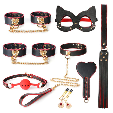 Exquisite Gift Box Leather 8 PCS BDSM Bondage Set With Case Adult Sex Games Restraints Kit Exotic Bondage Gear For Couples 18+