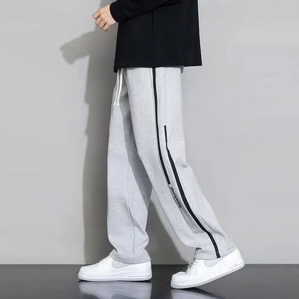 Men’s Straight Leg Sweatpants Loose Lightweight Casual Pants Spring Summer Stripe Patchwork Sports Joggers Trendy Long Trousers